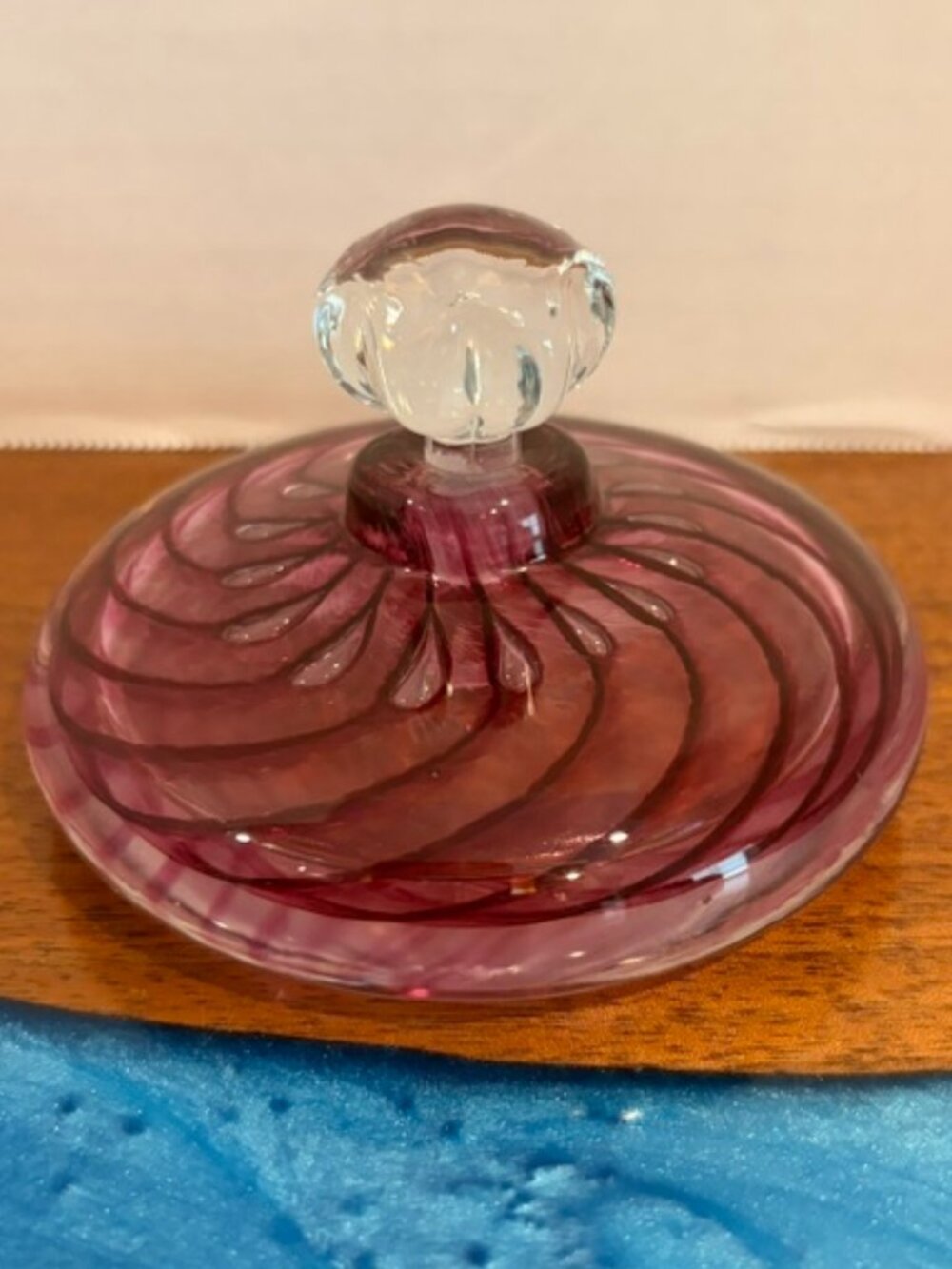 Cranberry Swirl Controlled Bubble Blown Glass Flat Perfume Bottle Signed